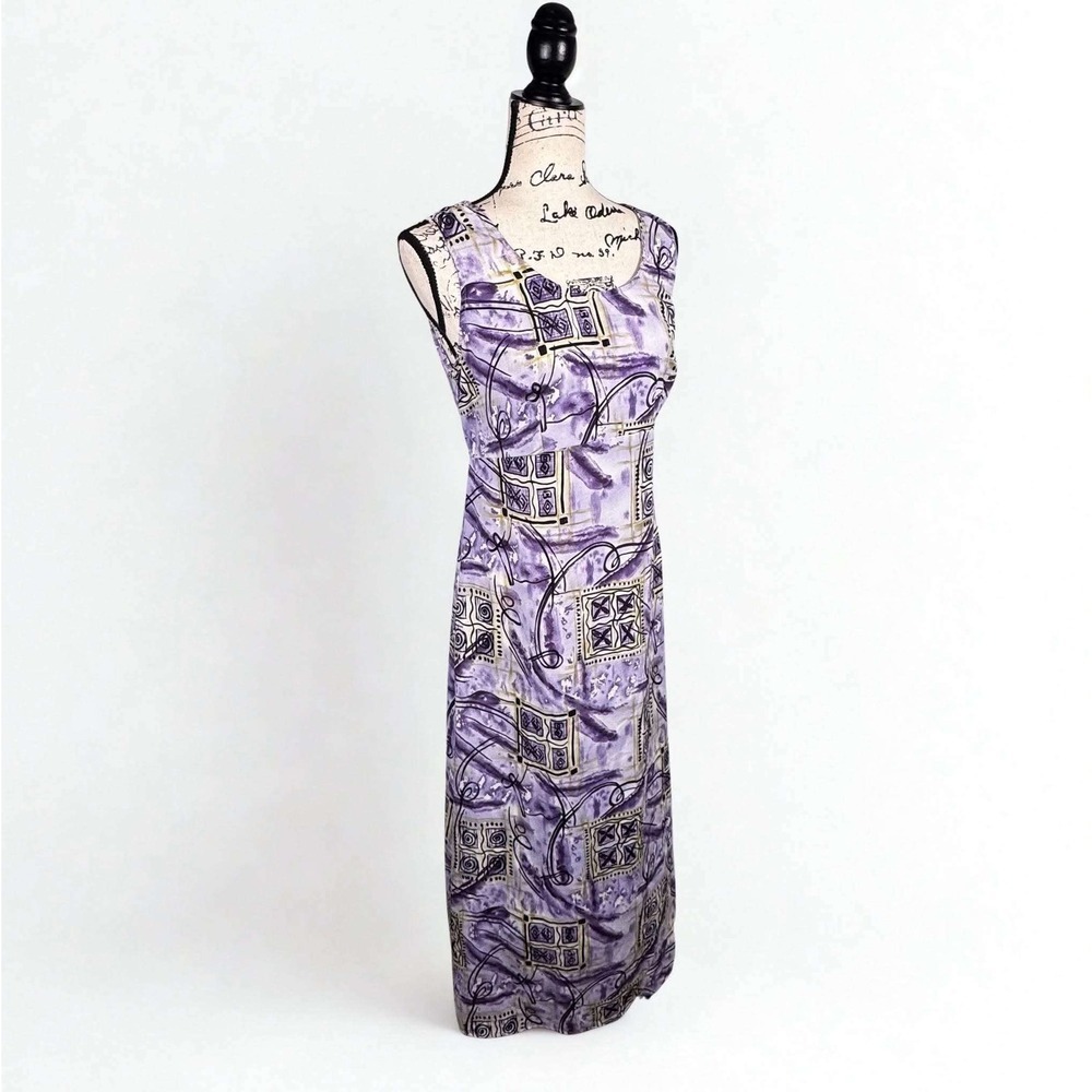 Vintage 90s Maxi Dress Sleeveless Abstract Geometric Empire Waist Fairy Sz L